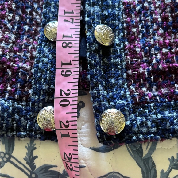 White House Black Market Wine & Navy Blue Tweed Military Jacket Size 2 - Picture 11 of 11